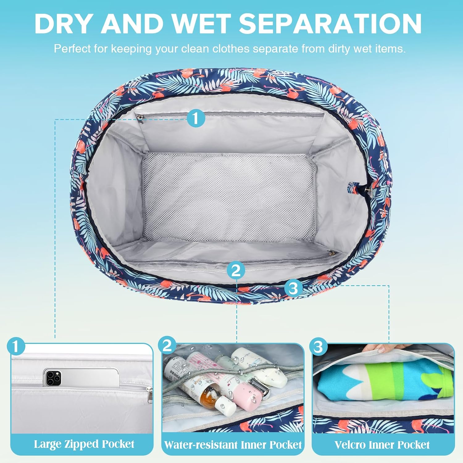 Thumbnail 4 de LUROON Strandtasche XXL Familie mit Reißverschluss – Große, faltbare Badetasche 45L für Strand, Pool & Reisen