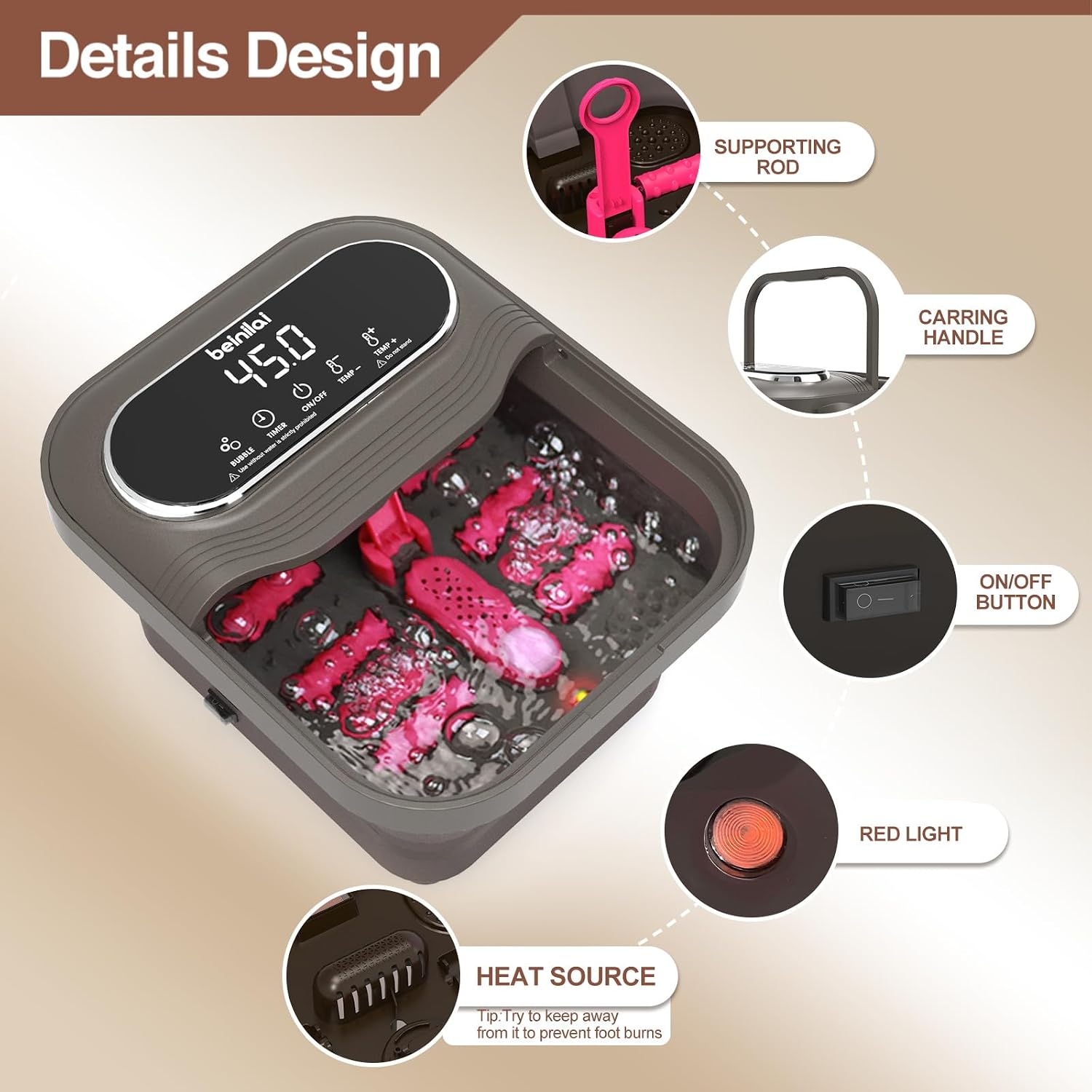 Thumbnail 4 de Beinilai Collapsible Foot Spa with Heater and Bubbles