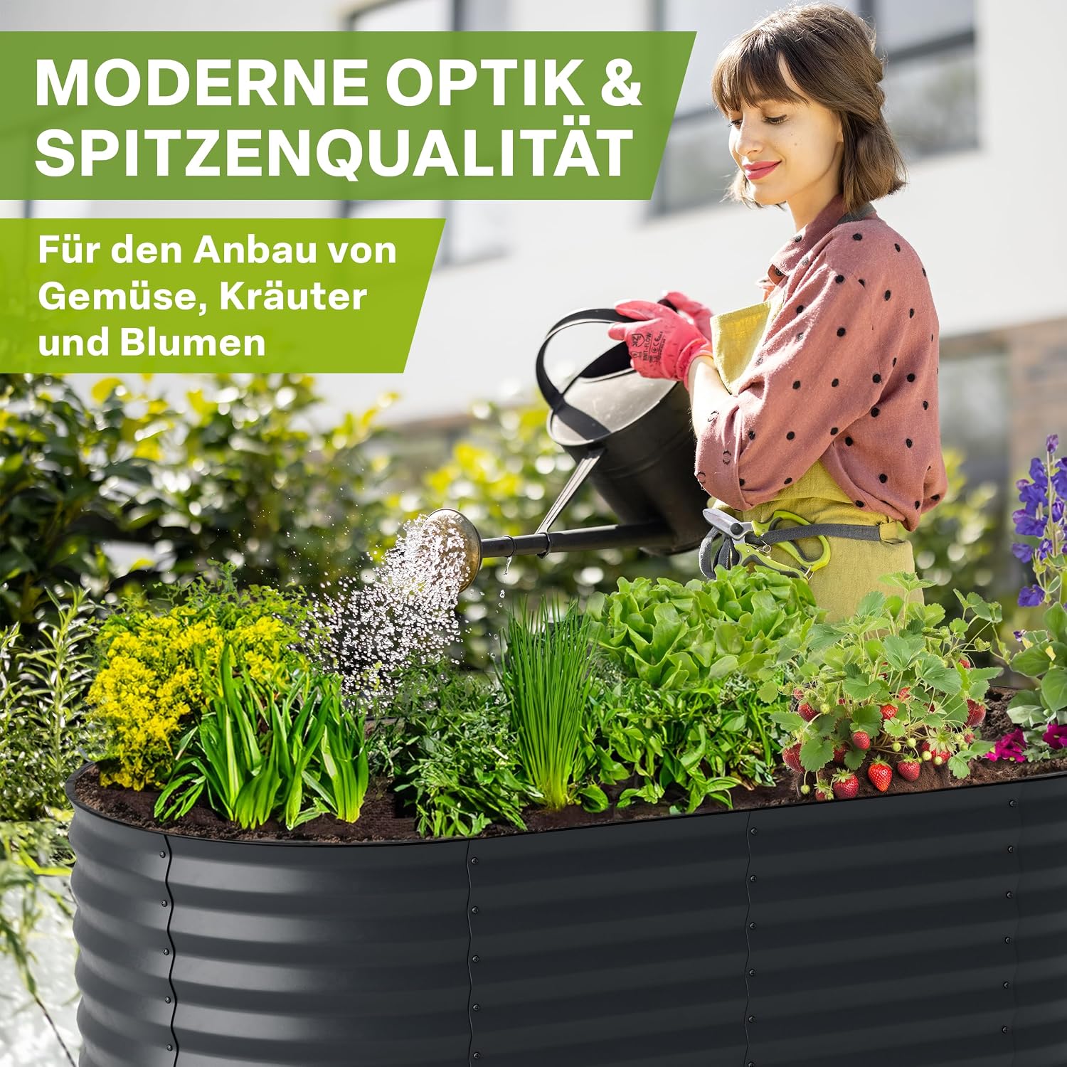 Detalle 2 de TTL GARDEN Elegance XL Metall-Hochbeet 320x80x80 cm in Anthrazit (ovale Wellblech-Form)