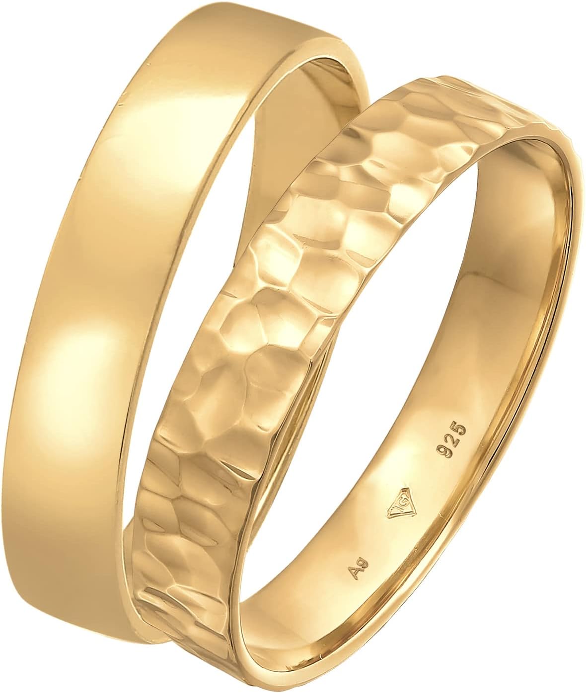 Detalle de Kuzzoi Herrenringe Ring Set Silber (925 Sterling Silber vergoldet), 2-teilig im Bandring-Look – Größen 60–66