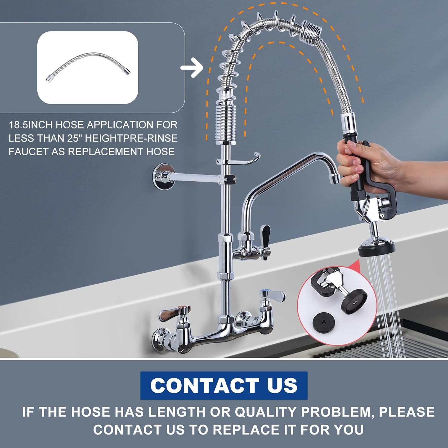 Detalle 2 de IVIGA VG2314200C-FBAUS Commercial Kitchen Faucet with Pre-Rinse Sprayer