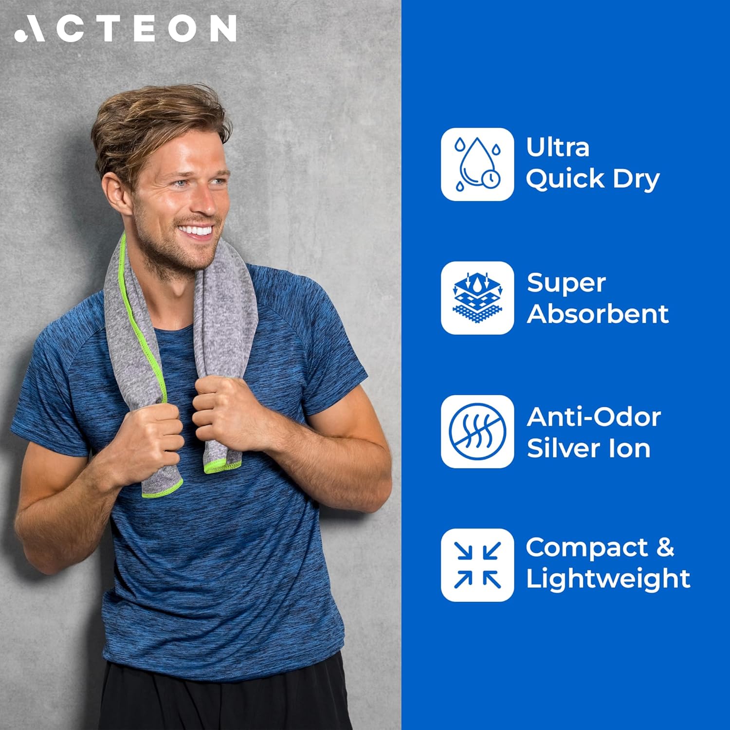 Thumbnail 1 de Acteon Microfiber Gym Towels 5-Pack (Quick-Dry Silver ION), 16x30.5 Inch — Odor-Free Sweat Towels for Gym, Yoga, Running & Travel