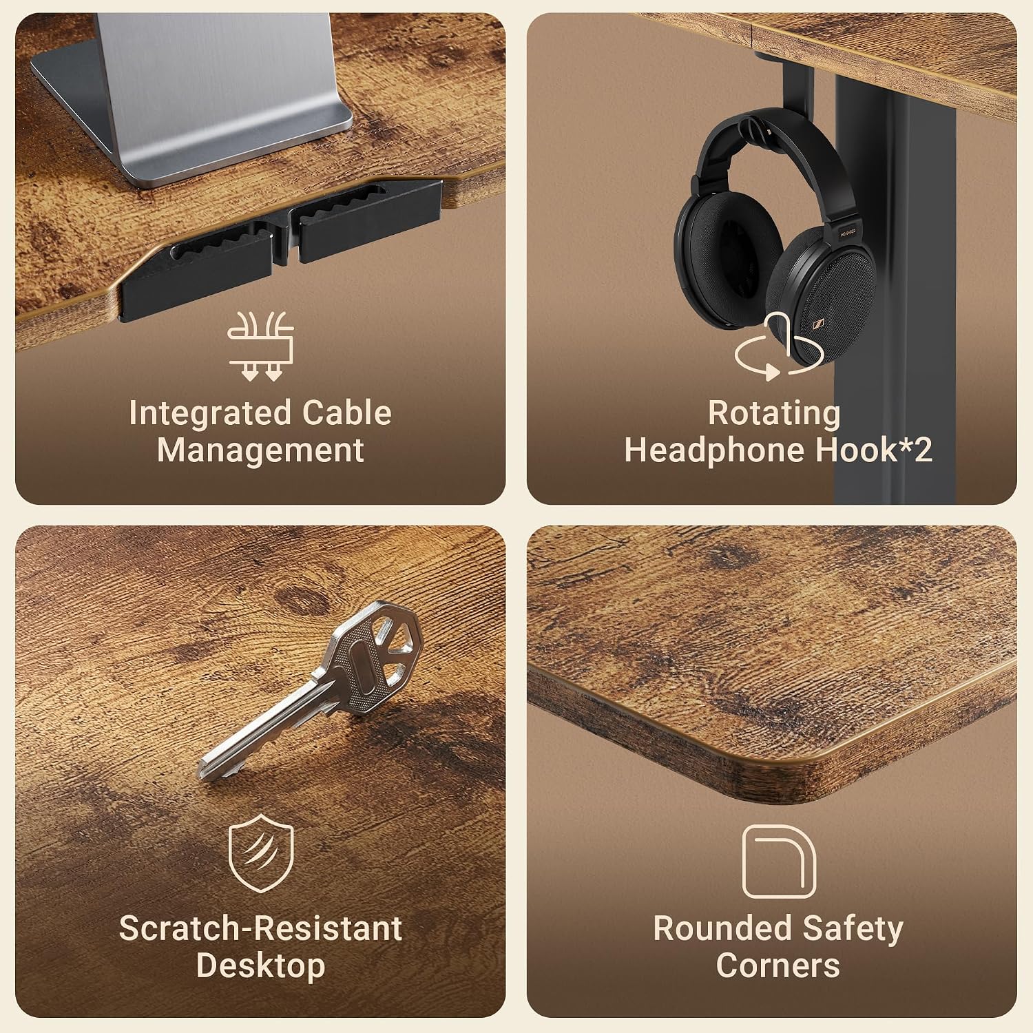 Thumbnail 6 de Claiks P1.01.001 Electric Standing Desk, 48 x 24 in, Rustic Brown