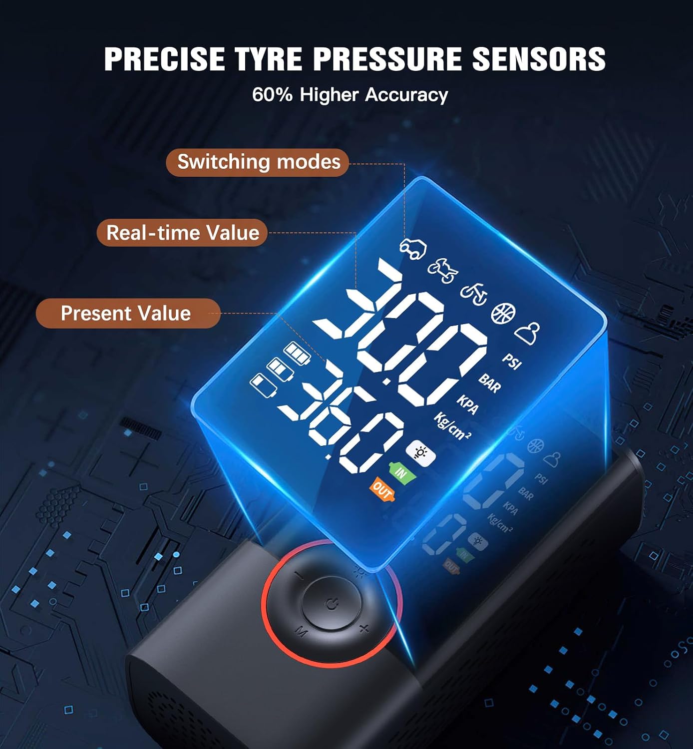 Detalle 2 de Fshyos Tyre Inflator 150 PSI portable pump