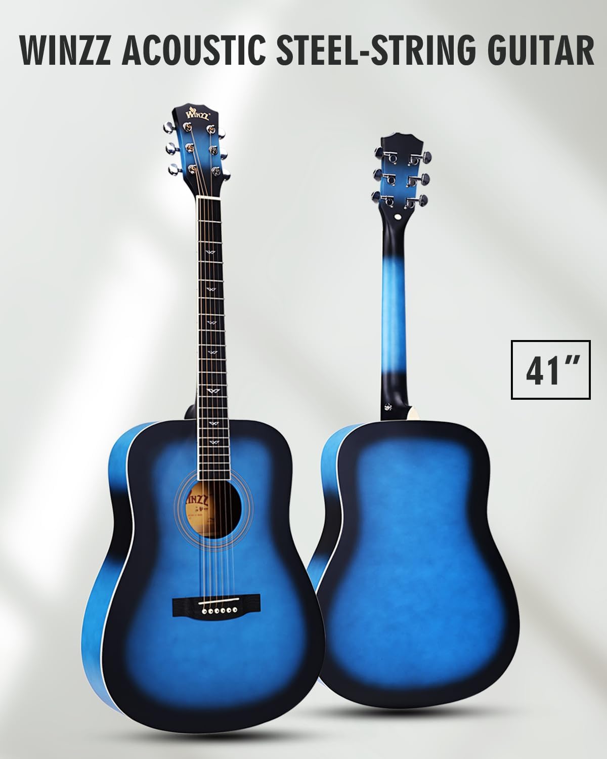 Detalle de Winzz Akustikgitarren 4/4 Blau – 41 Zoll für Anfänger inklusive Komplett-Set