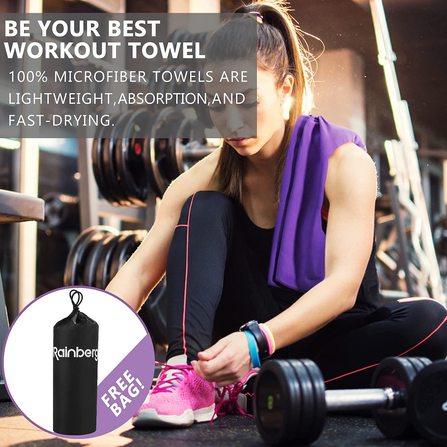 Thumbnail 2 de Rainberg Microfiber Towel (180x90cm) – Large Quick-Dry Gym Towel in Purple