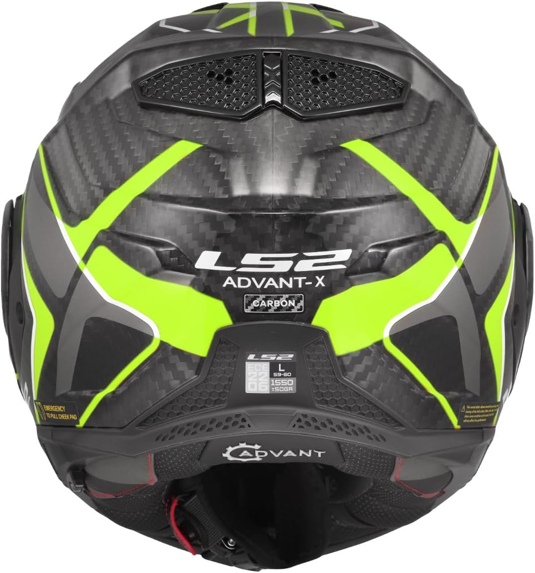 Detalle 2 de LS2 ADVANT X CARBON FUTURE II Gloss H-V Yellow, M – Casco modulare con visiera retrattile e antinebbia