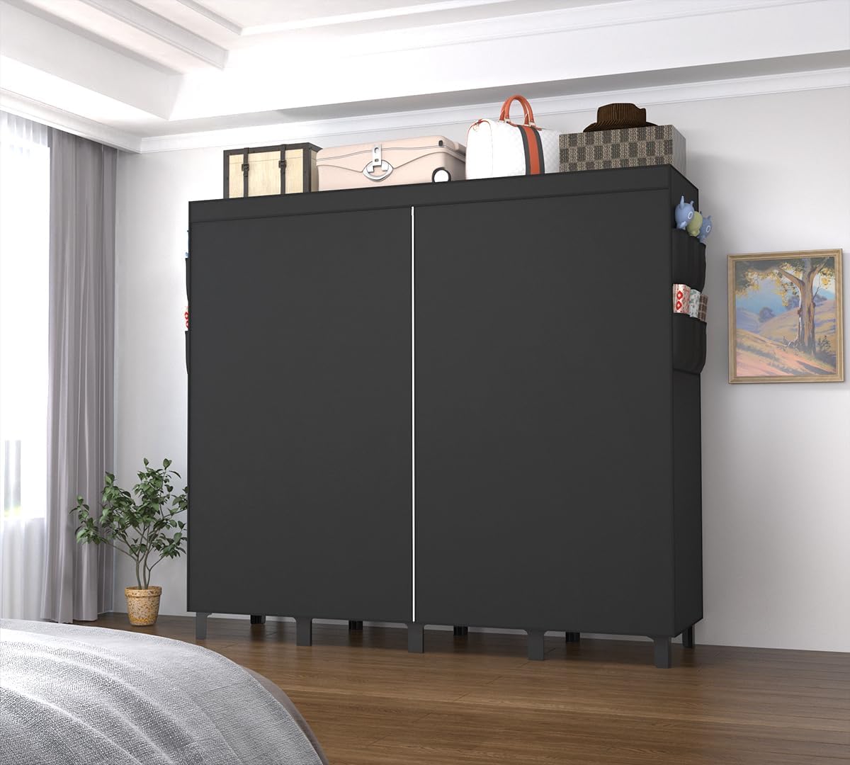 Thumbnail 4 de oumylovelsc DJ-175 Portable Wardrobe with Cloth Cover and Side Pockets, Black