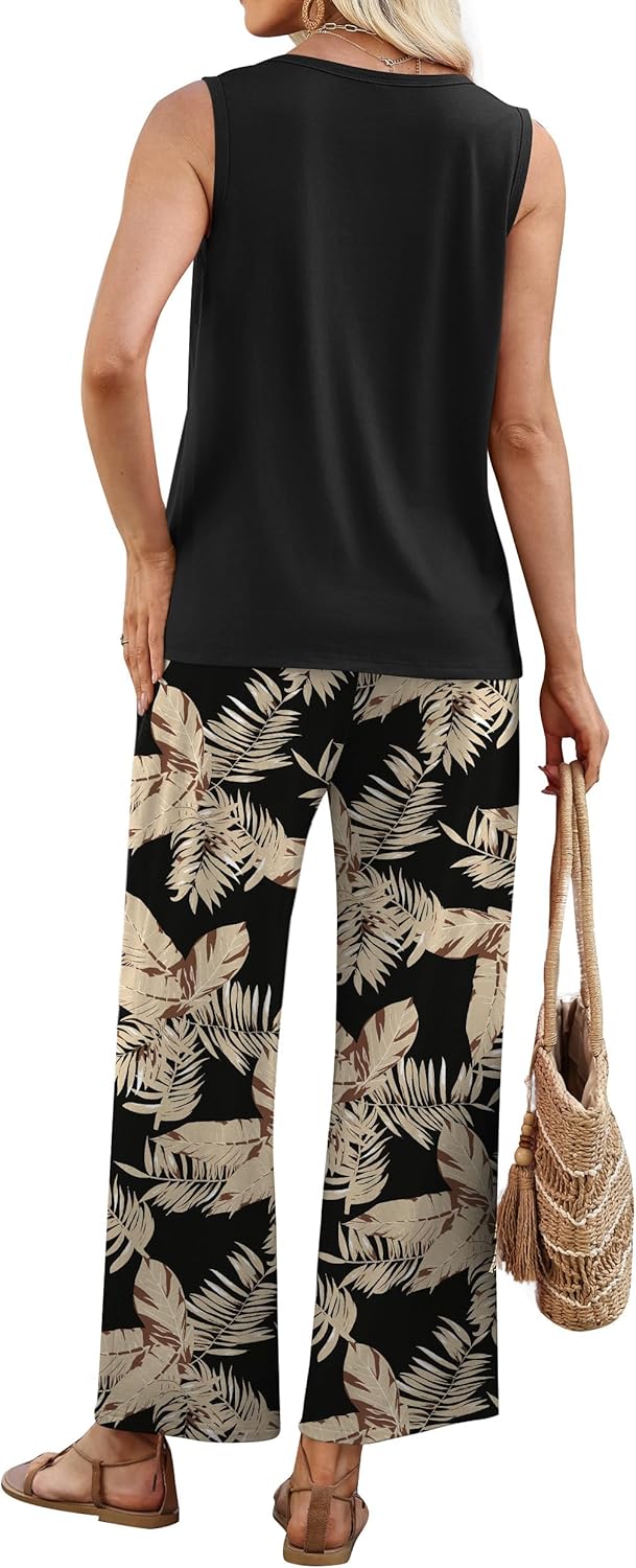Thumbnail 4 de WIHOLL Two Piece Set for Women: Lightweight Summer Tank Top & Wide-Leg Pants