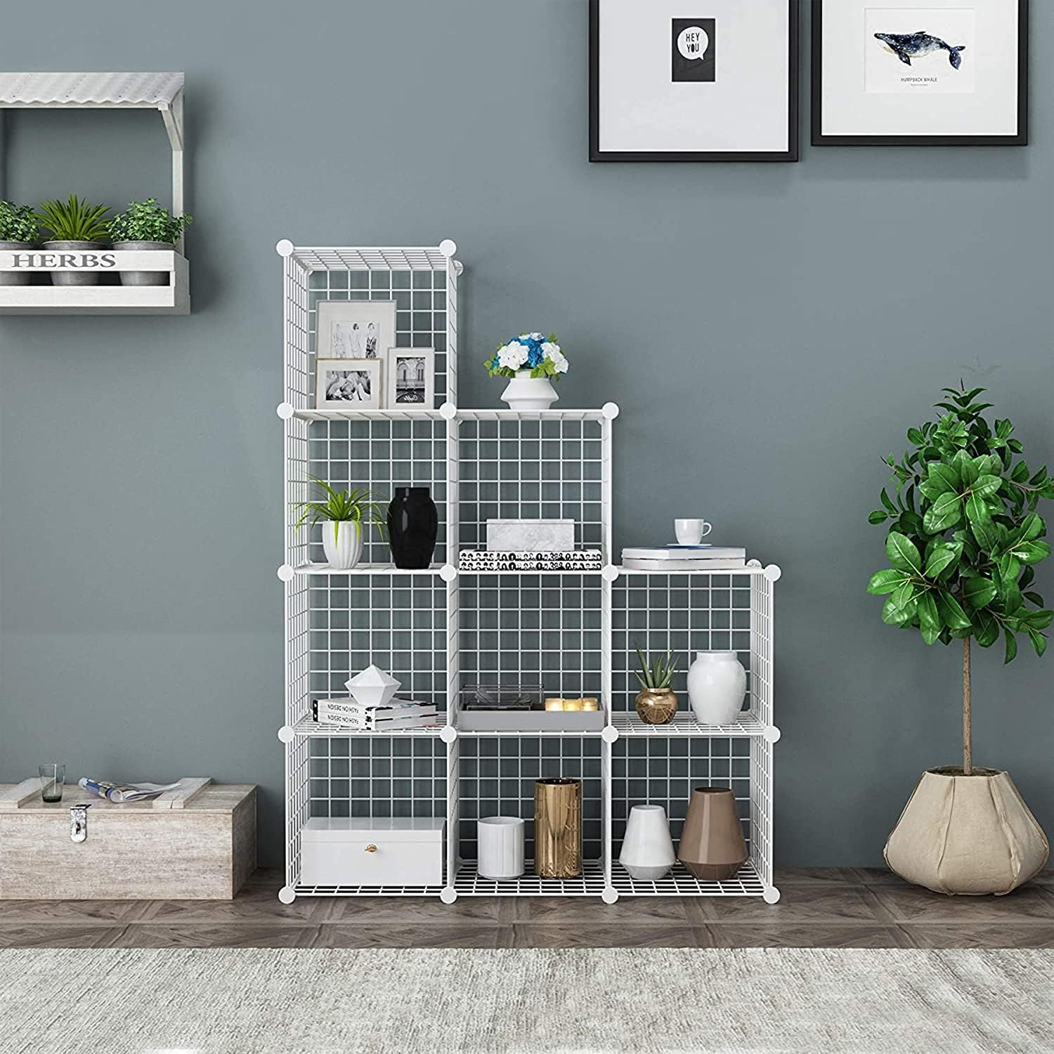 Thumbnail 4 de C&AHOME 9-Cube Wire Storage Organizer, White Metal Modular Shelf