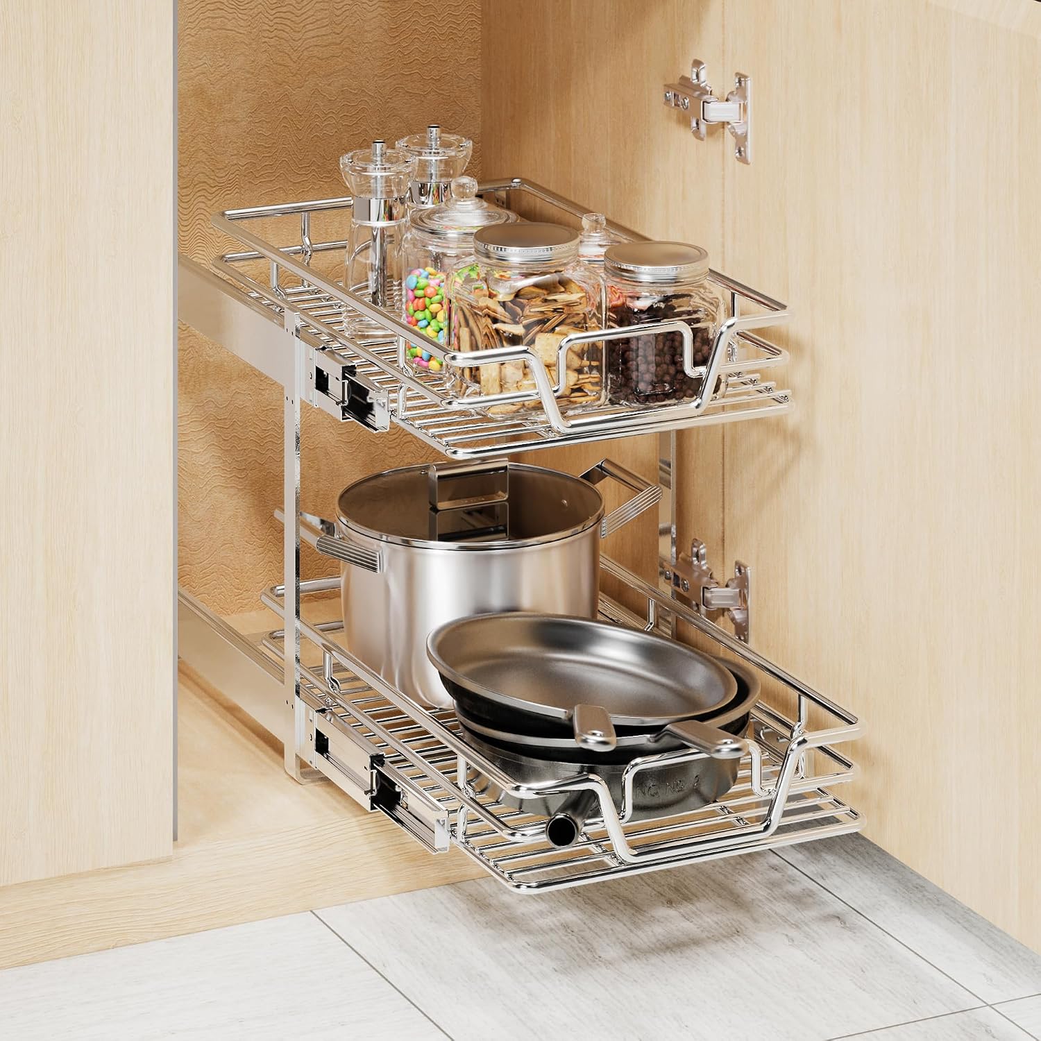 Detalle 2 de QUYUWU 2-Tier pull out pantry organizer 12 in
