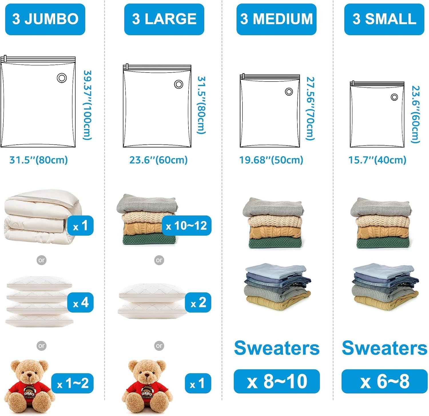 Detalle de BoxLegend Vacuum Storage Bags vacuümzakken, 12 stuks, 100 micron