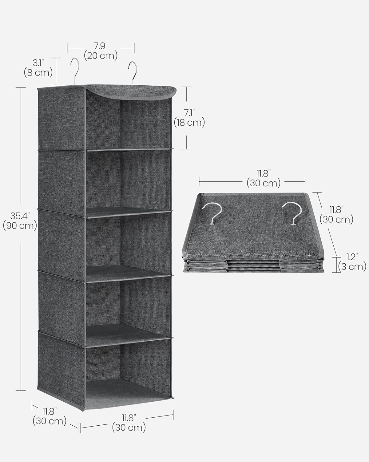 Thumbnail 2 de SONGMICS RCH005G02 wardrobe organiser set of 2, foldable with bamboo hooks
