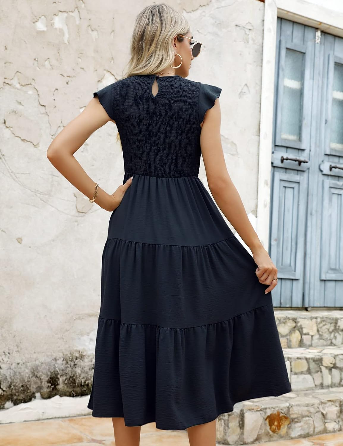 Thumbnail 2 de CMTOP Vestito Donna Estivo lungo con girocollo e maniche a volant, linea A
