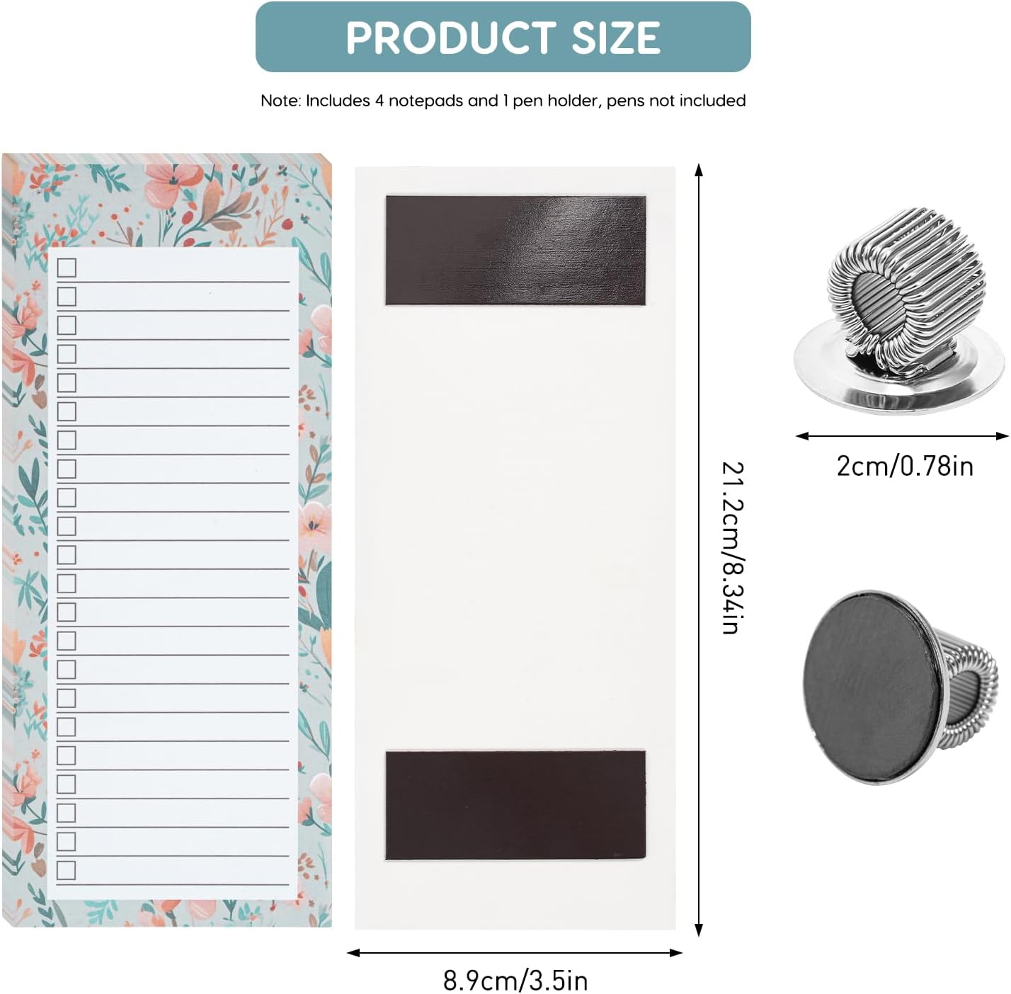 Detalle 2 de YIREG 4-Pack Magnetic Fridge Notepads with Floral Design and Pen Holder