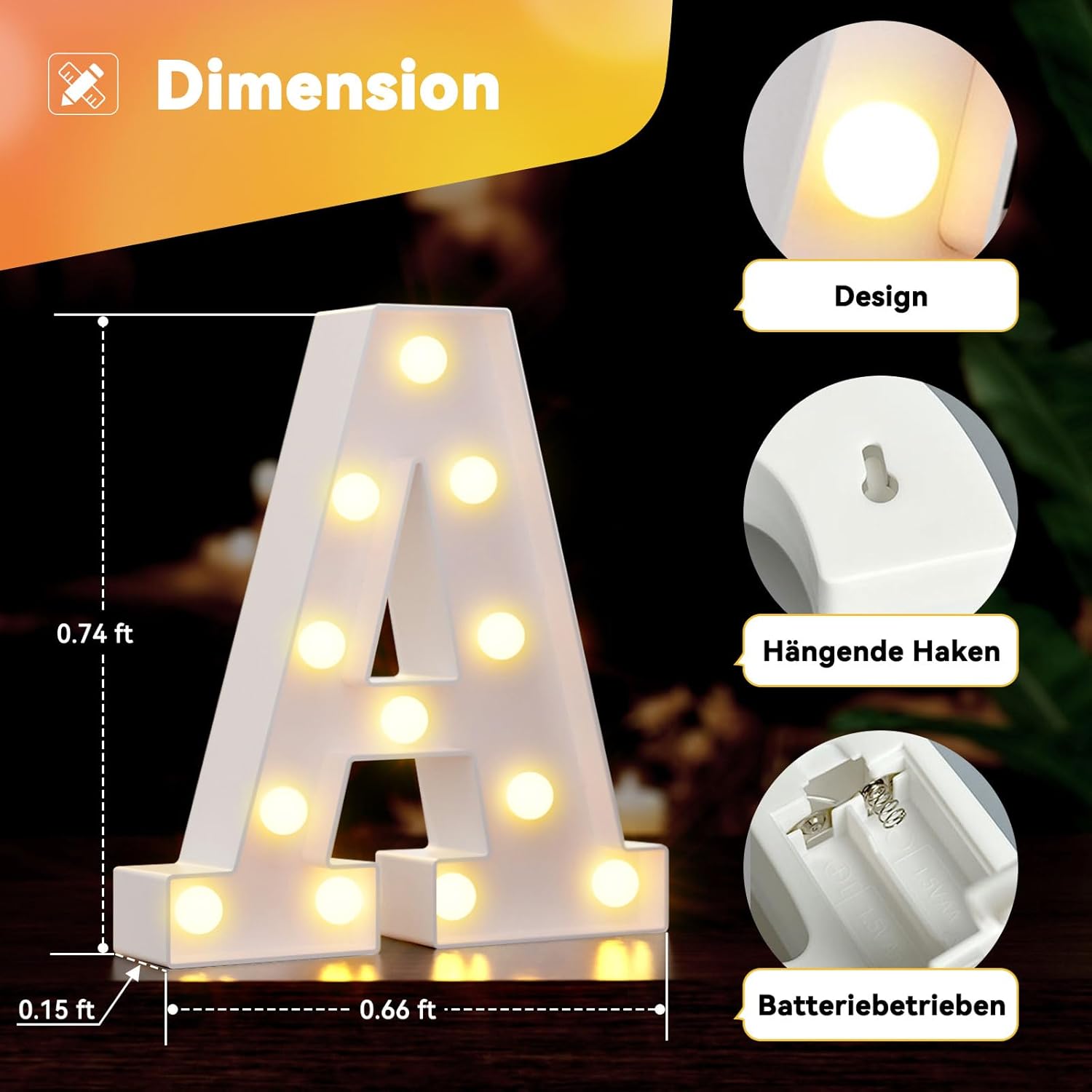 Thumbnail 2 de LED Buchstaben Lichter Alphabet – Leuchtbuchstabe mit warmweiß & kaltweiß, batteriebetrieben (Buchstabe J)