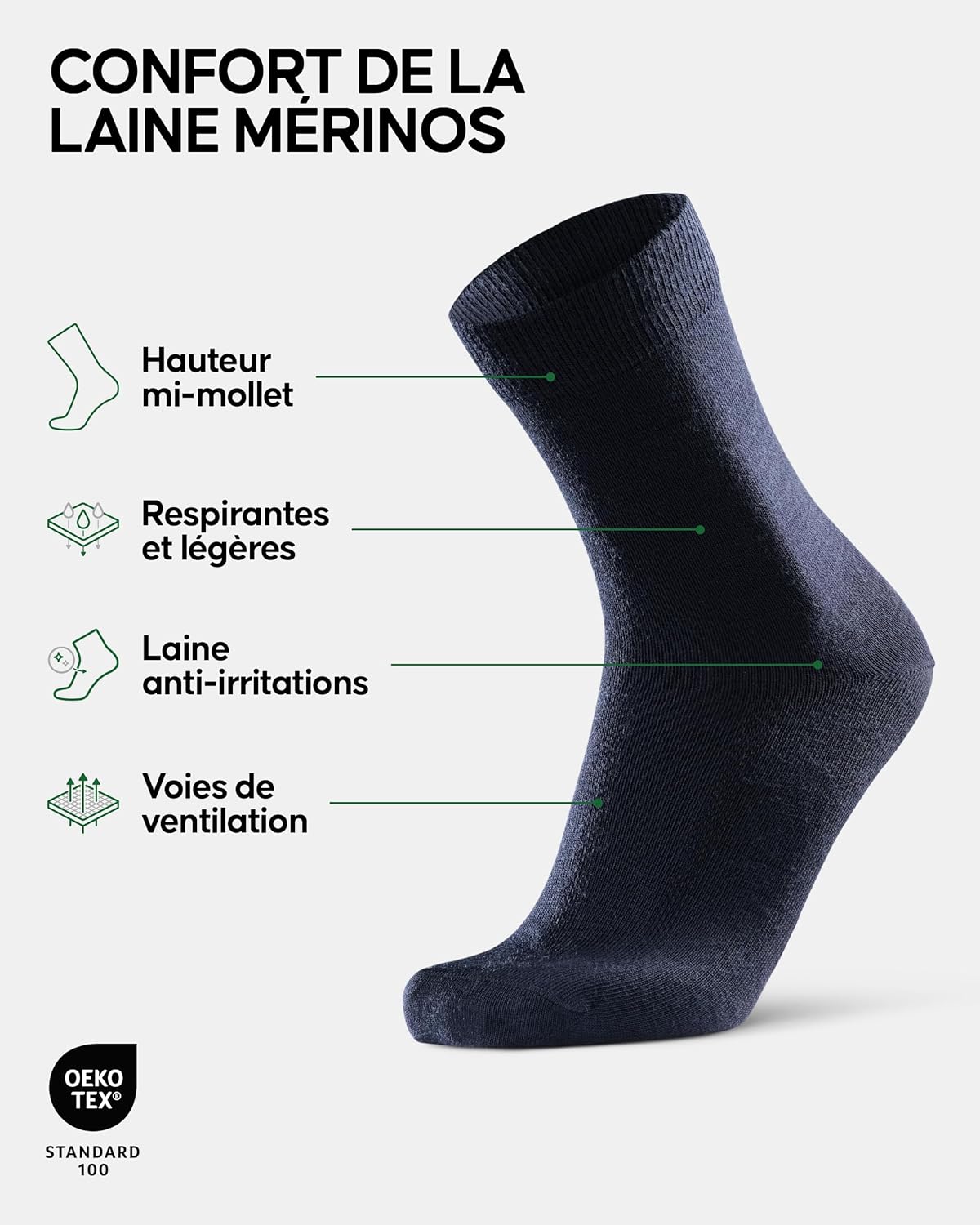 Thumbnail 1 de DANISH ENDURANCE Chaussettes en laine mérinos pour hommes – 3 ou 5 paires, haut de gamme, confortables et respirantes