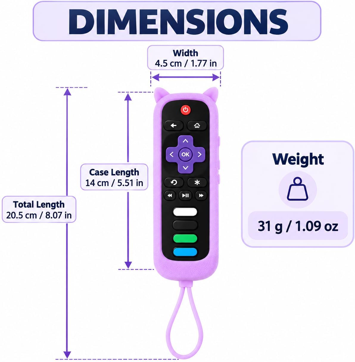 Detalle de Case Cover for Roku TV Remote with Glow-in-the-Dark Cat Ears