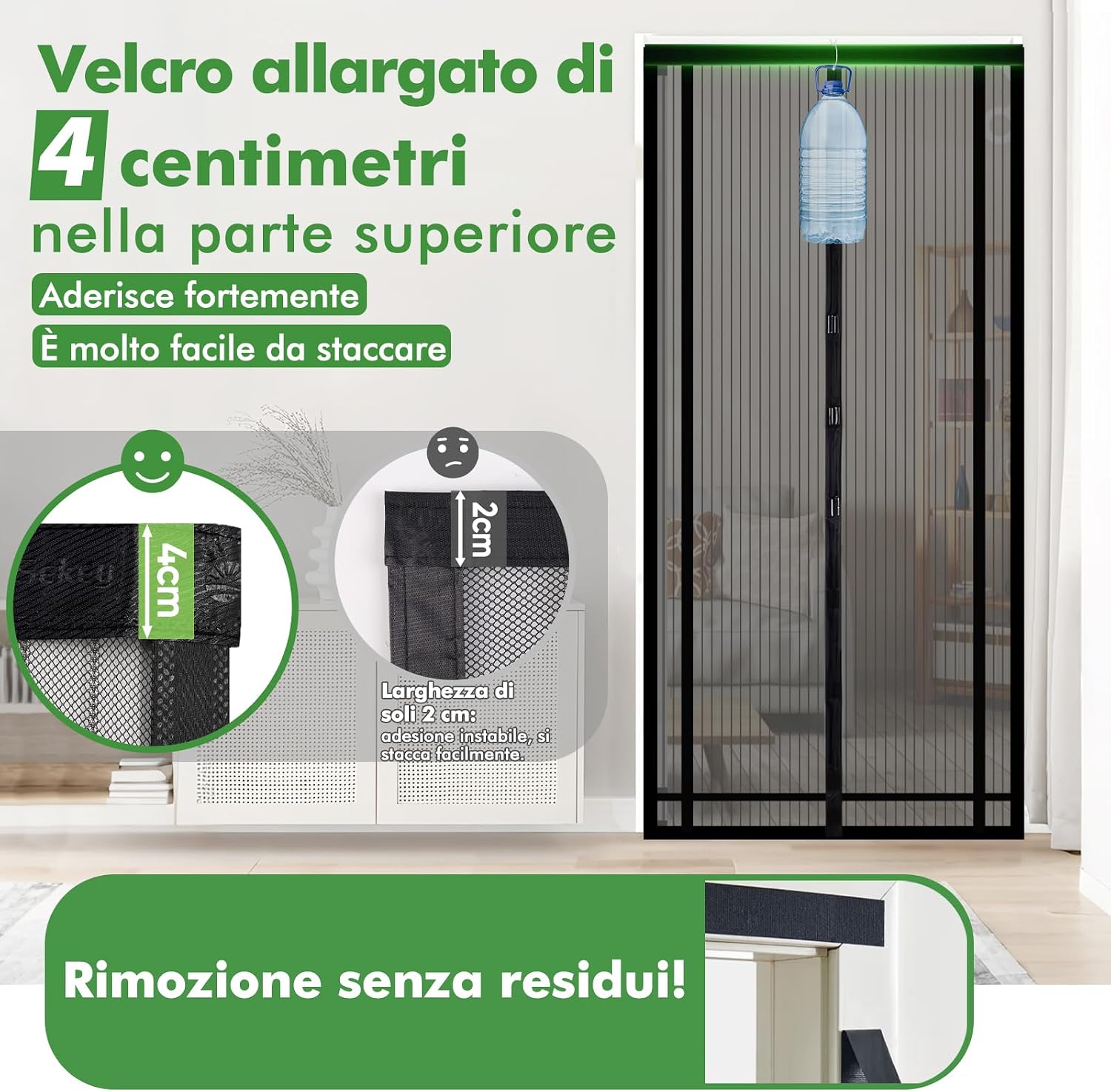 Detalle de Sekey Tendina magnetica per Zanzariera 130x230 cm – Nero, ritagliabile e facile da montare