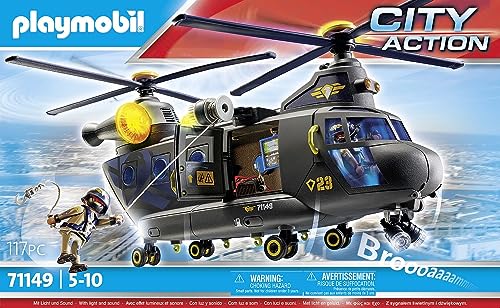 Detalle de PLAYMOBIL City Action 71149 Fuerzas Especiales Helicóptero Banana con luz y sonido