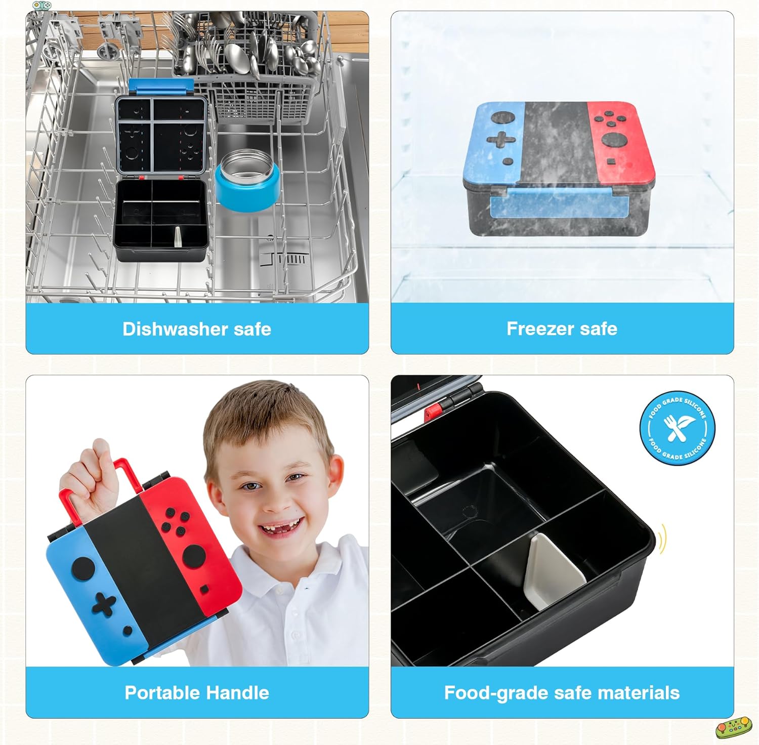 Thumbnail 4 de FAJSL Game Bento Box for Kids: Complete 9 oz Insulated Lunch Box Set (Blue-Red)