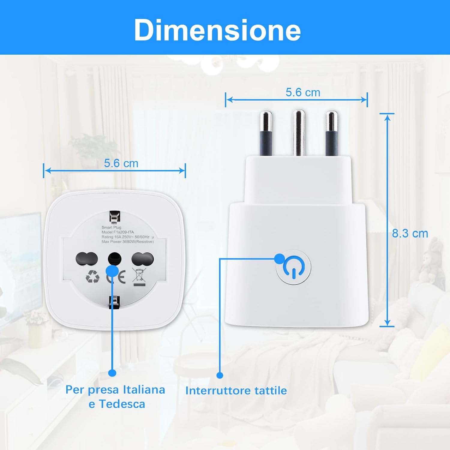 Thumbnail 6 de Presa WiFi Italiana 16A con monitoraggio energetico e timer, compatibile con Alexa & Google Home (4 pezzi)