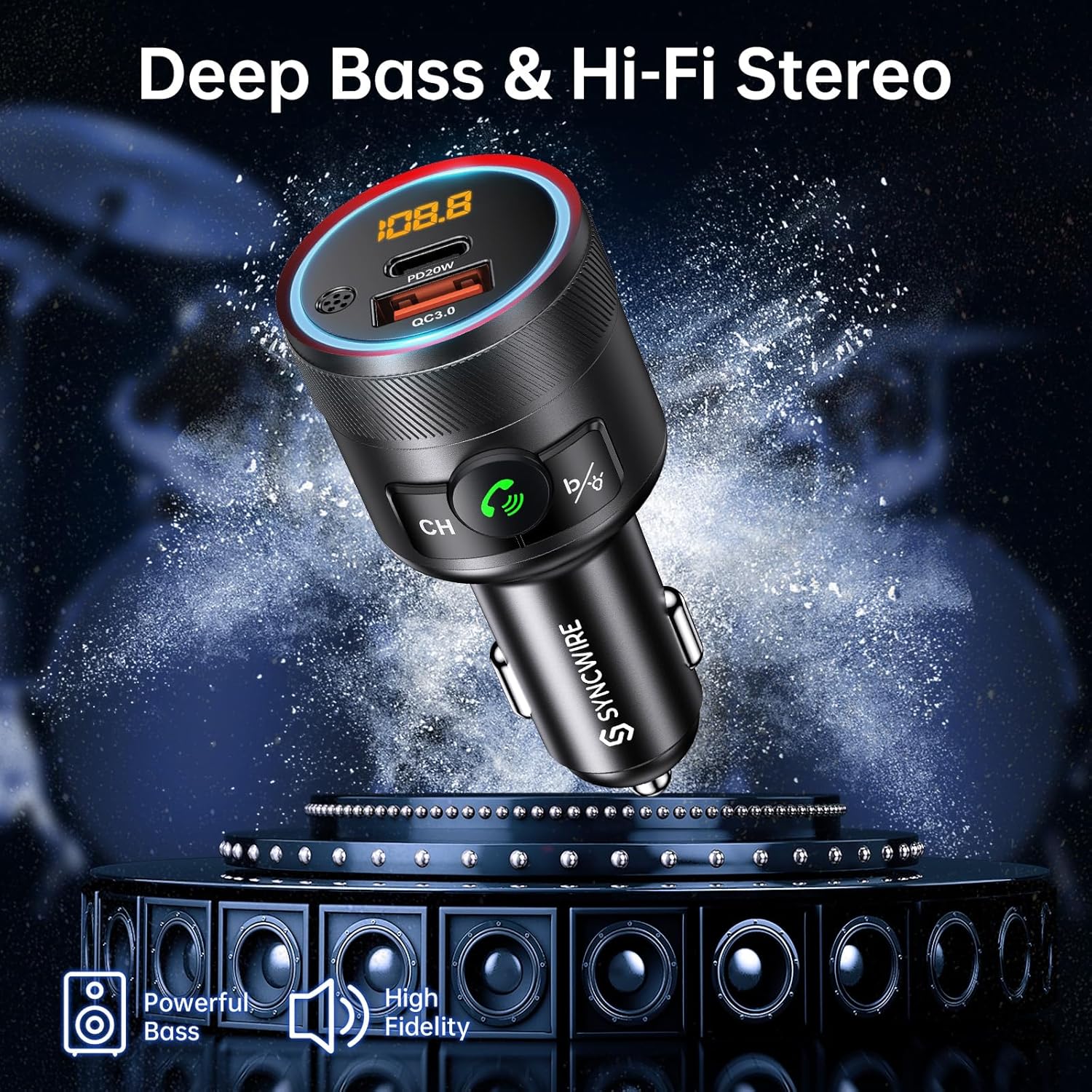 Thumbnail 2 de Syncwire Bluetooth 5.4 FM Transmitter for Car (38W PD & QC 3.0) with Hands-Free Calling