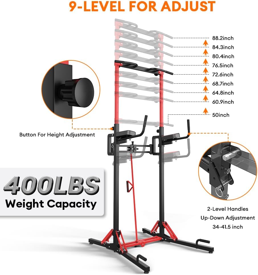 Detalle de ONETWOFIT Foldable Power Tower with 9 Height Settings and Adjustable Armrests