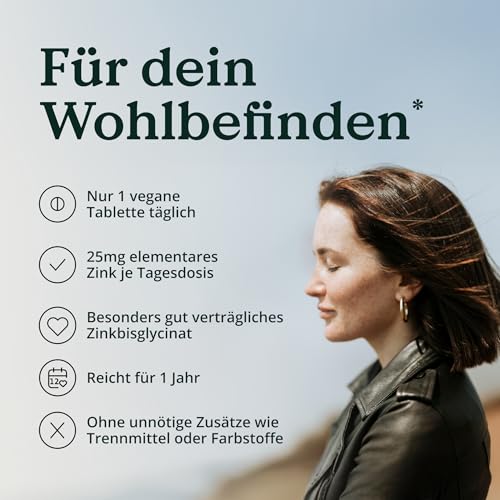 Detalle 2 de NATURE LOVE® Zink - 365 Tabletten (1 Jahr) Hochdosiert 25 mg Zink-Bisglycinat – vegan, laborgeprüft, in Deutschland entwickelt