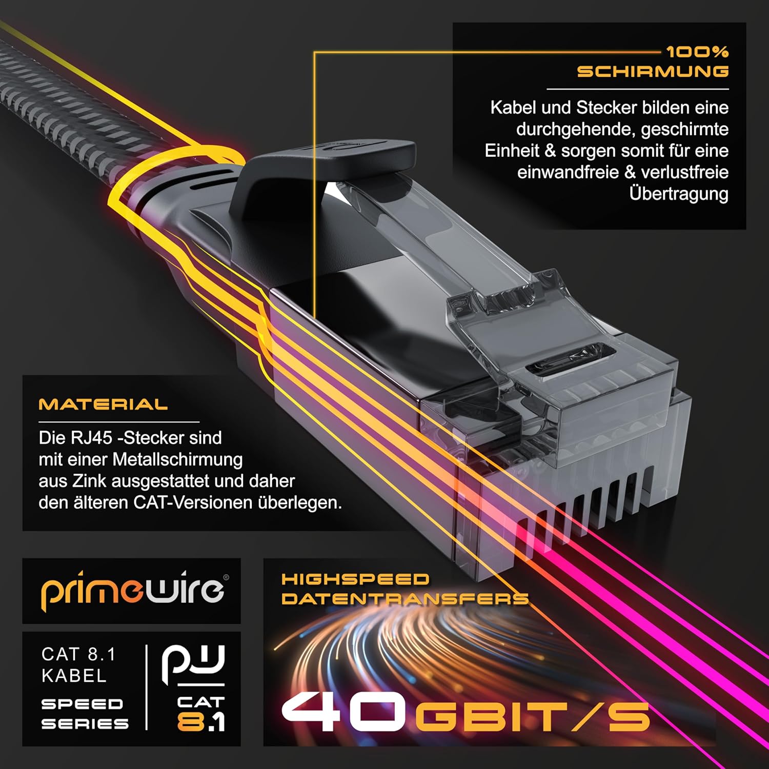 Thumbnail 3 de Primewire CSL – 10 m CAT 8.1 Flach- Netzwerkkabel (40 Gbit/s, RJ45) für LAN & Patch