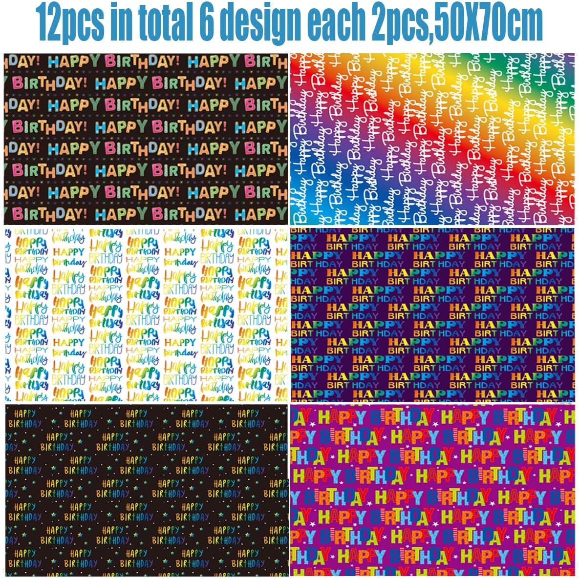 Thumbnail 3 de 12 Sheets Birthday Wrapping Paper 50x70cm