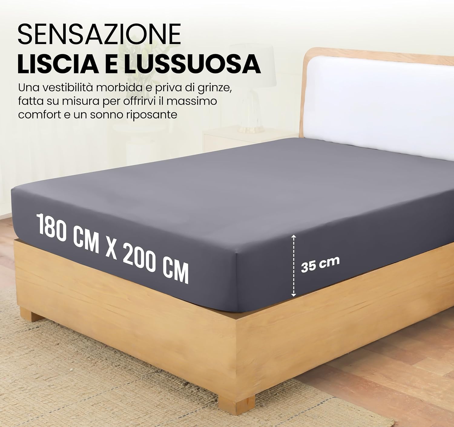 Detalle de Utopia Bedding Lenzuolo con Angoli Due Piazze Matrimoniale 180x200cm Grigio – Microfibra Spazzolata