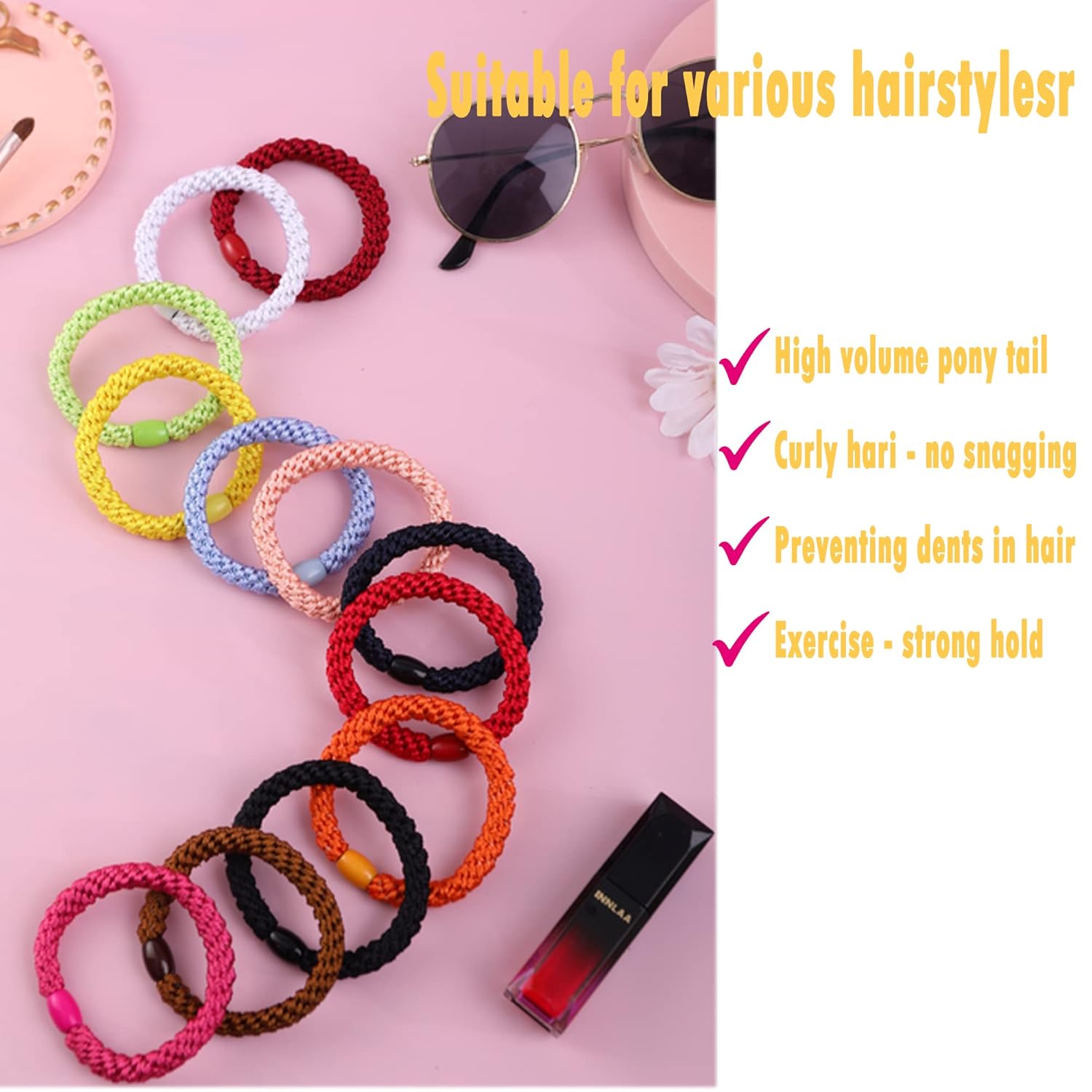 Detalle de AXEN 8er-Pack Elastische Haargummis aus Baumwoll-Braid für Damen – Weiche, feste Ponytail-Halter für dickes und lockiges Haar