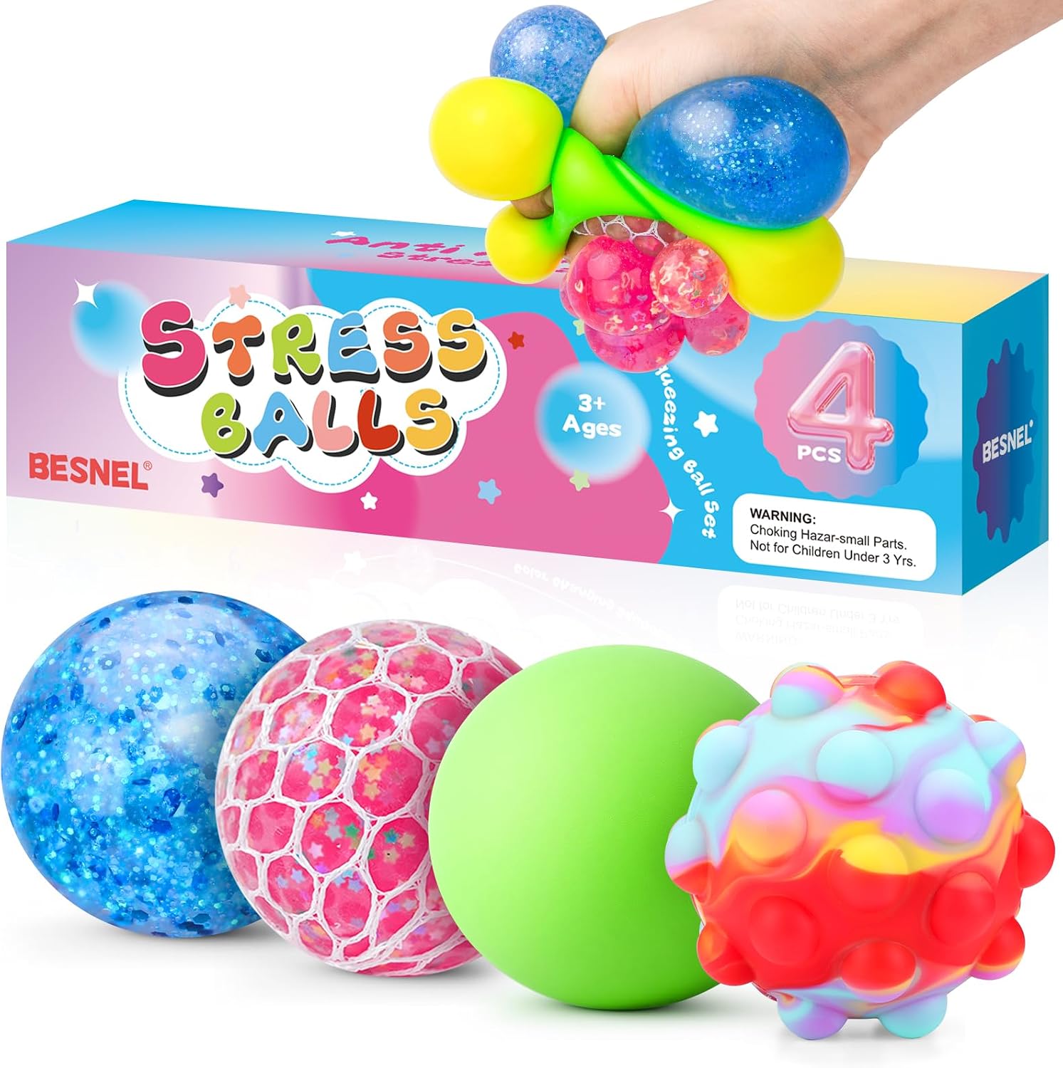 Detalle de BESNEL 4P NEW stress ball 4-pack, sensory squeeze toys with varied effects