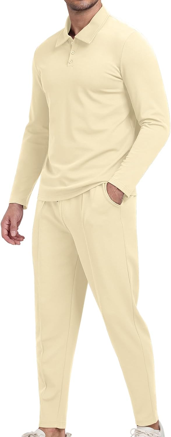 Thumbnail 3 de KUYIGO Men's Tracksuits Polo 2 Piece Outfits – Waffle Knit Tracksuit Set