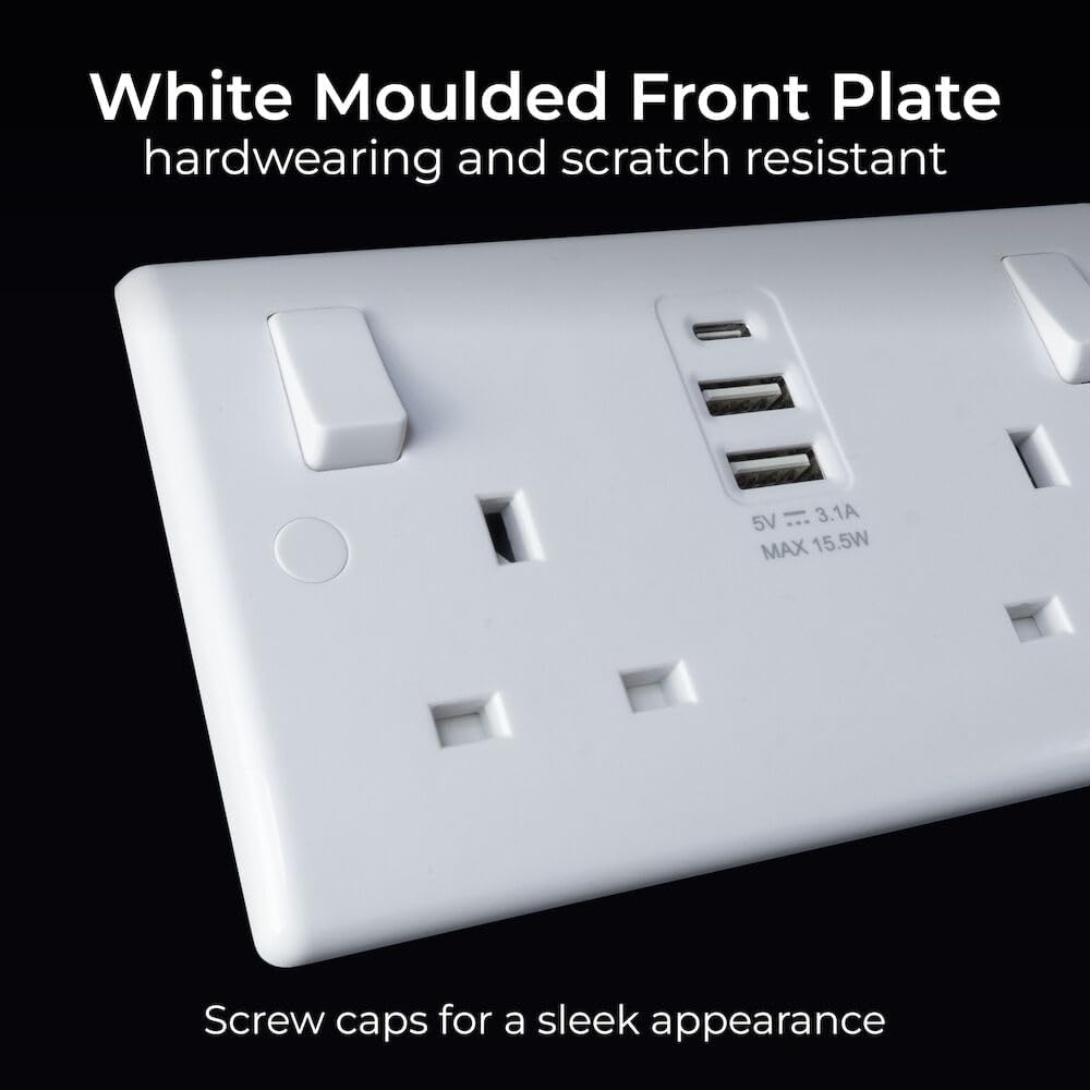 Thumbnail 6 de BG Electrical 15W Double Switched USB Wall Socket (Nexus 800 Series) with Two Type A and One Type C Port