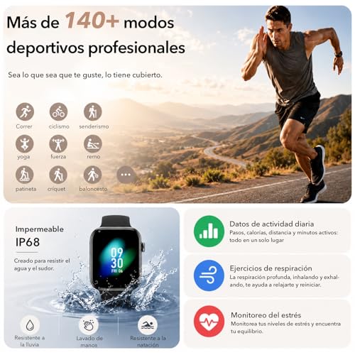 Detalle de AOYBWK Reloj Inteligente Mujer/Hombre 1.85" con Llamadas Bluetooth, 140+ Modos Deportivos y IP68