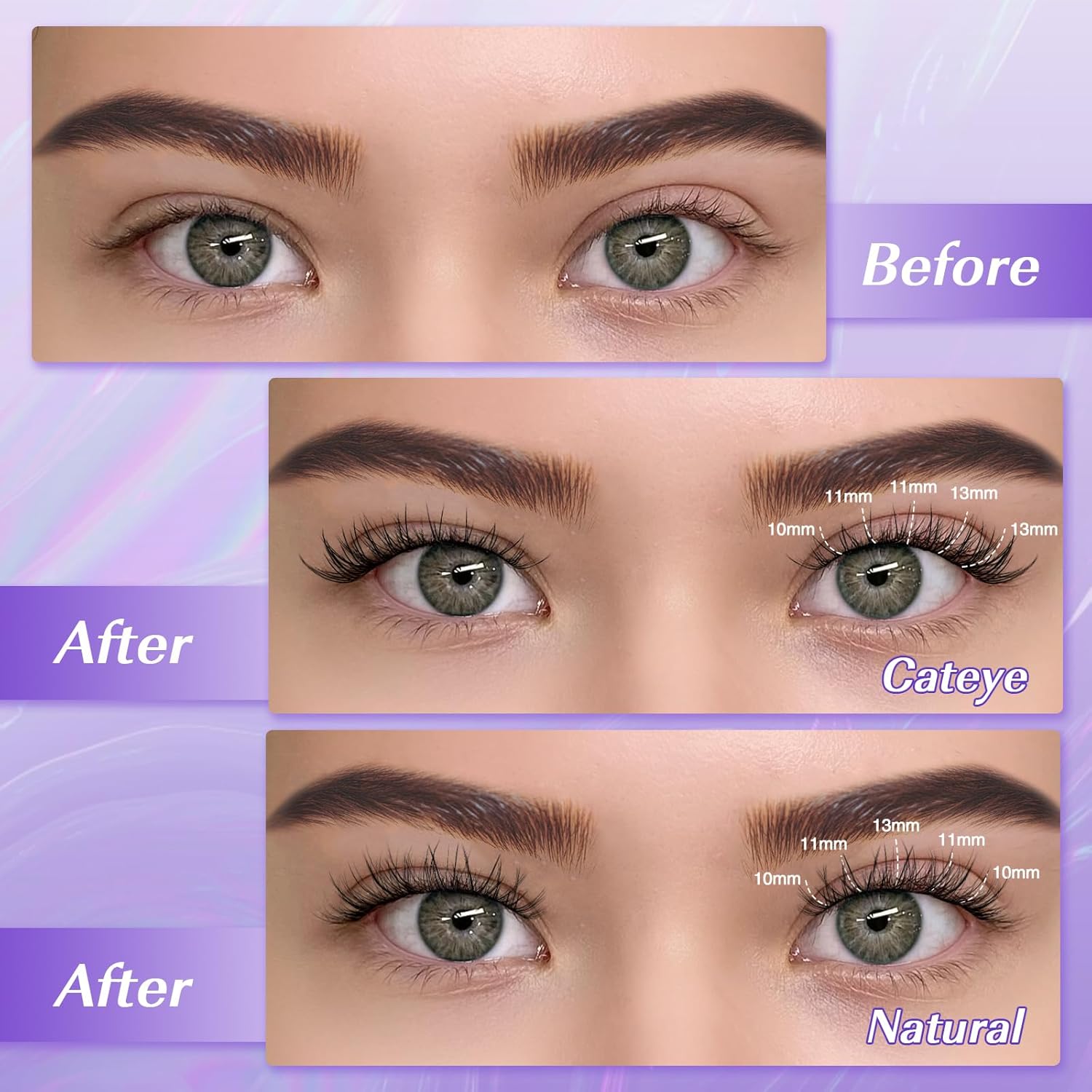 Detalle de LZM Cluster Wimpern Extensions – C-Curl, 10–13 mm, 144 Stück, natürliches Aussehen