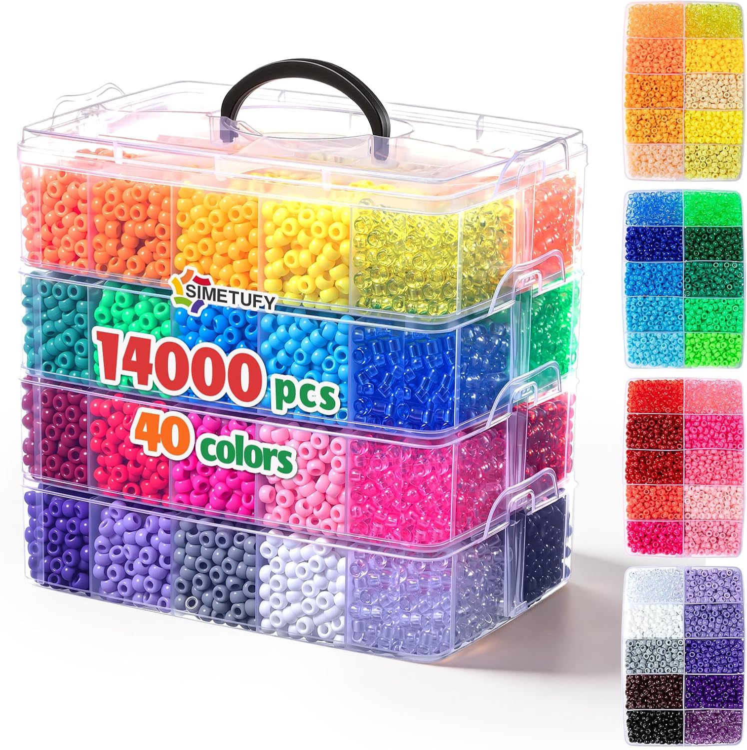 Detalle de Simetufy 14,000-Piece Pony Bead Set, 40 Colors, 6 x 9 mm Plastic Beads