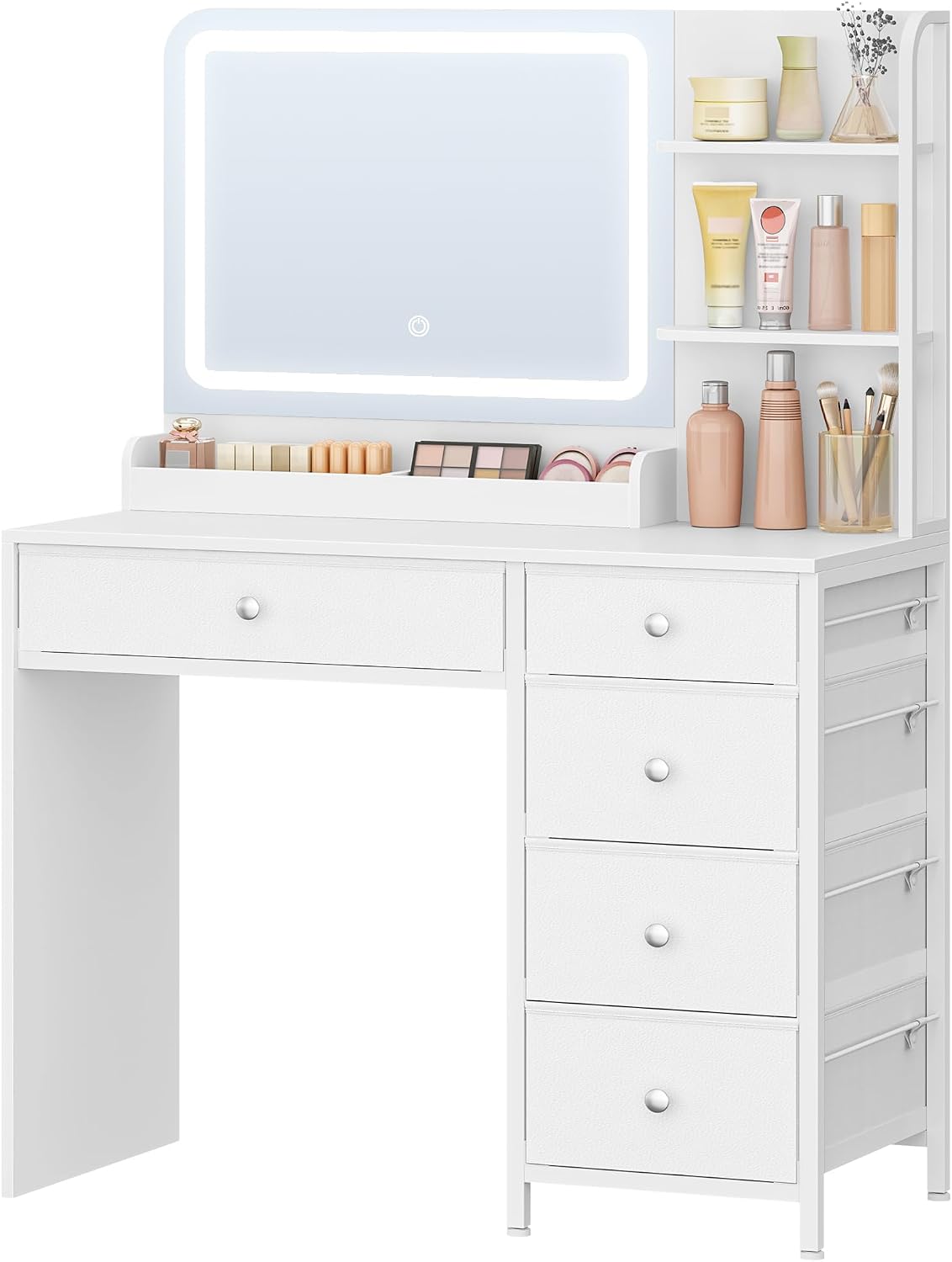 Detalle de Hzuaneri Coiffeuse avec éclairage LED et grand miroir HD — 5 tiroirs et 2 étagères