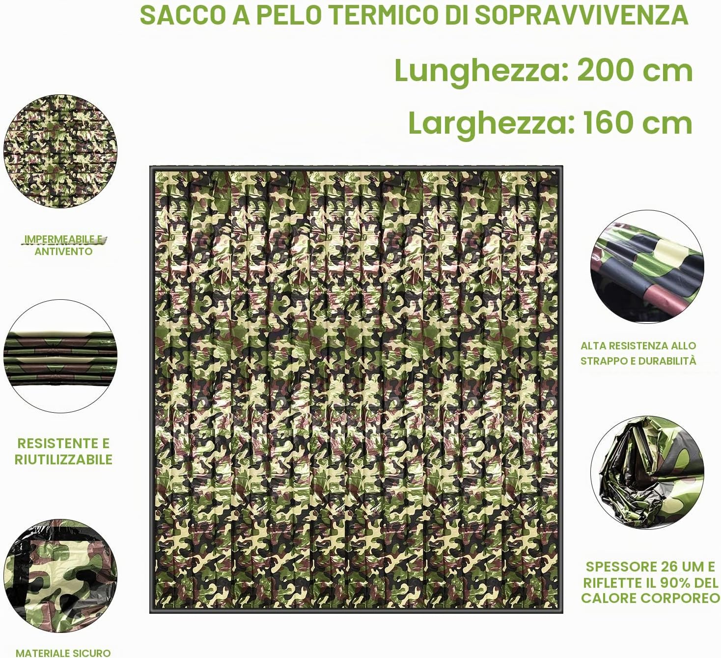 Detalle 2 de HONYAO Sacco a Pelo d'Emergenza: Coperta di Sopravvivenza Riutilizzabile per Outdoor (2 pezzi)