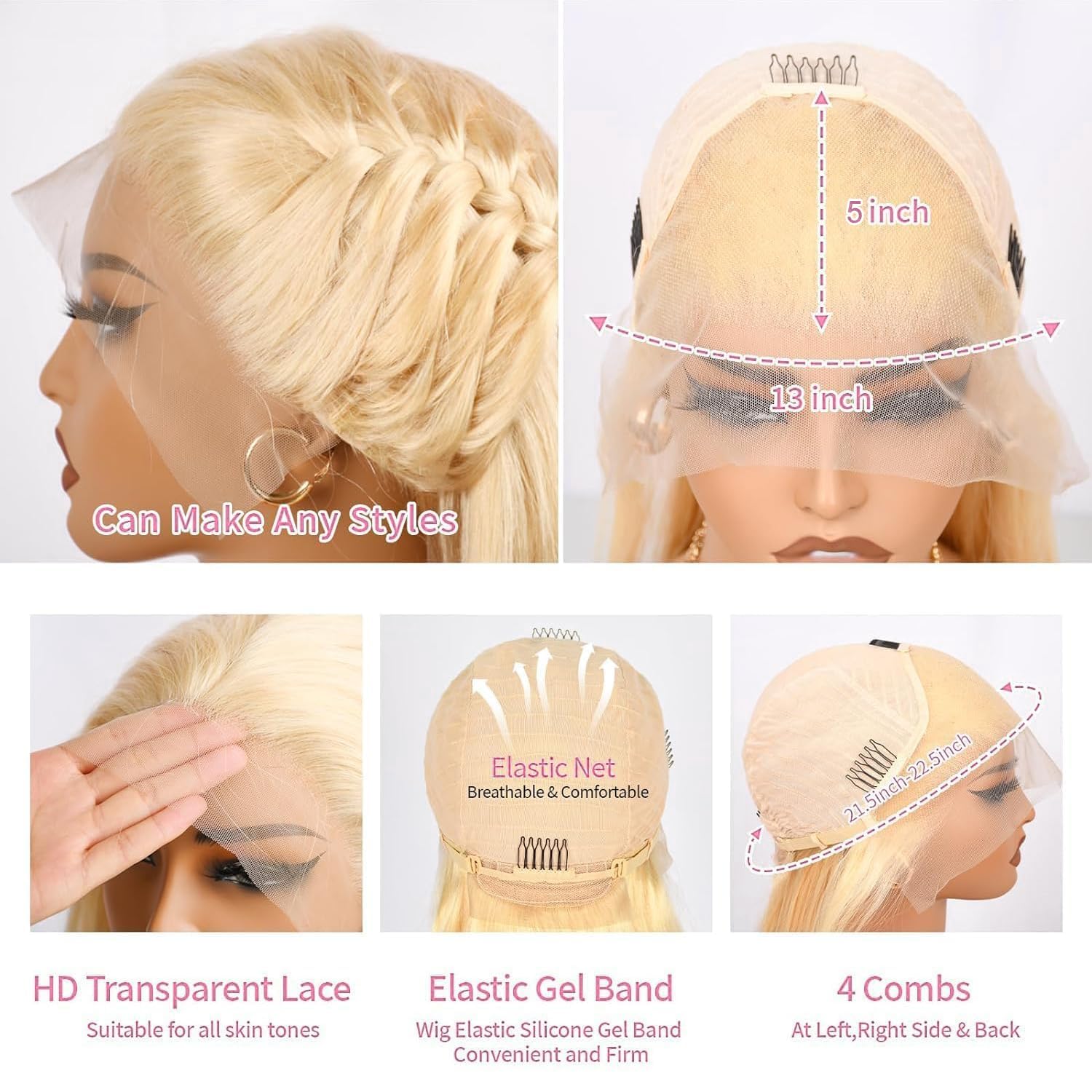 Detalle de Myecool 30 Inch 613 Lace Front Wig – 13x5 HD Blonde Brazilian Human Hair