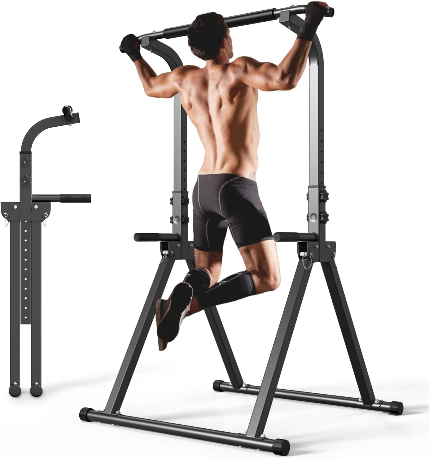 Detalle de YYJO Foldable Power Tower Pull-Up and Dip Station, Adjustable Height, 350 lb Capacity