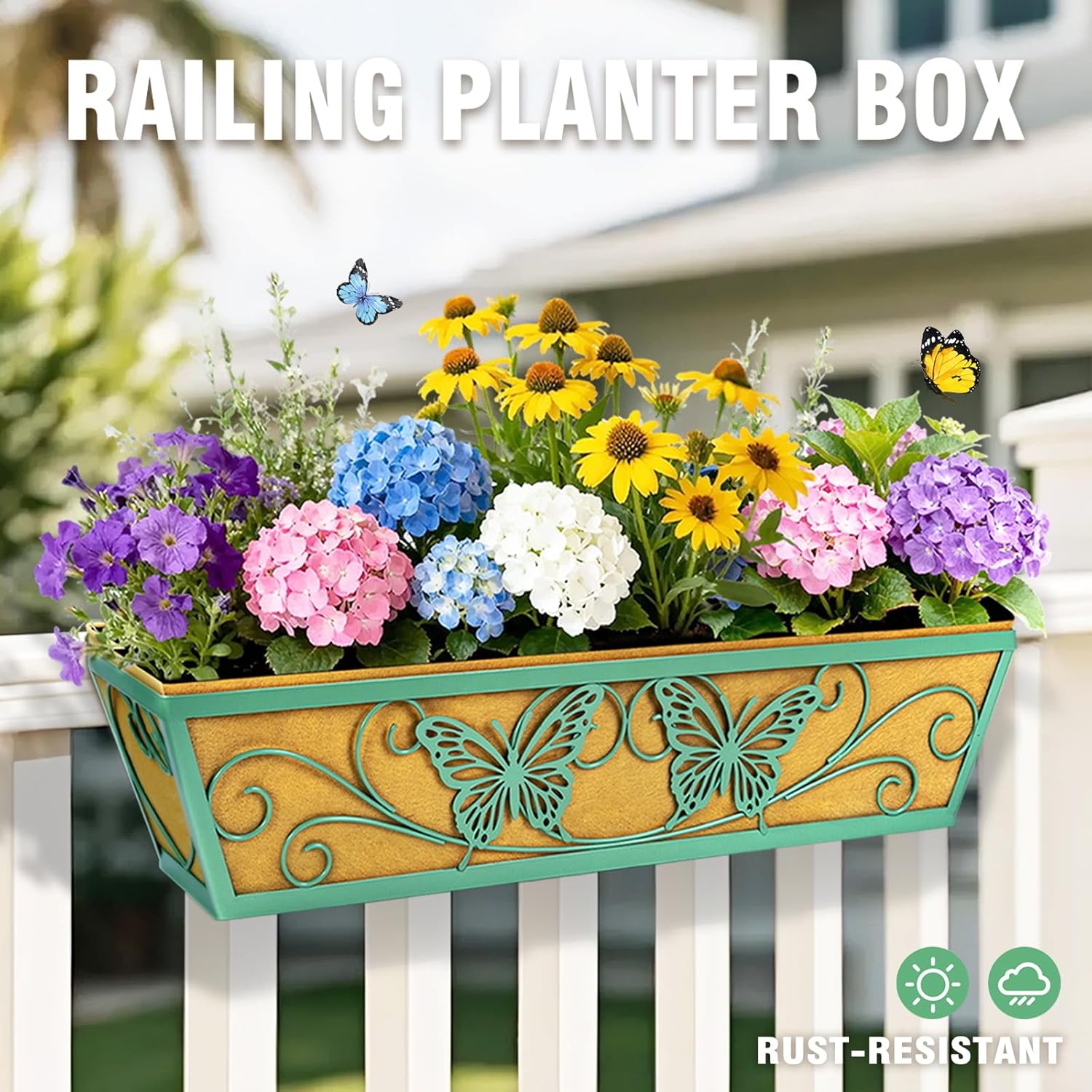 Detalle 2 de 2 Pack 24-Inch Window Boxes Planter with Adjustable Brackets — Horse Trough Style, Butterfly Pattern