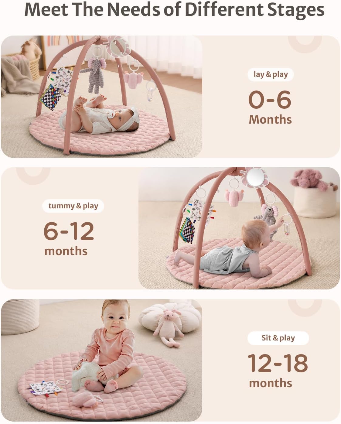 Thumbnail 4 de Blissful Diary Baby Play Gym Mat: Tummy Time Activity Mat with 6 Detachable Toys in Soft Pink