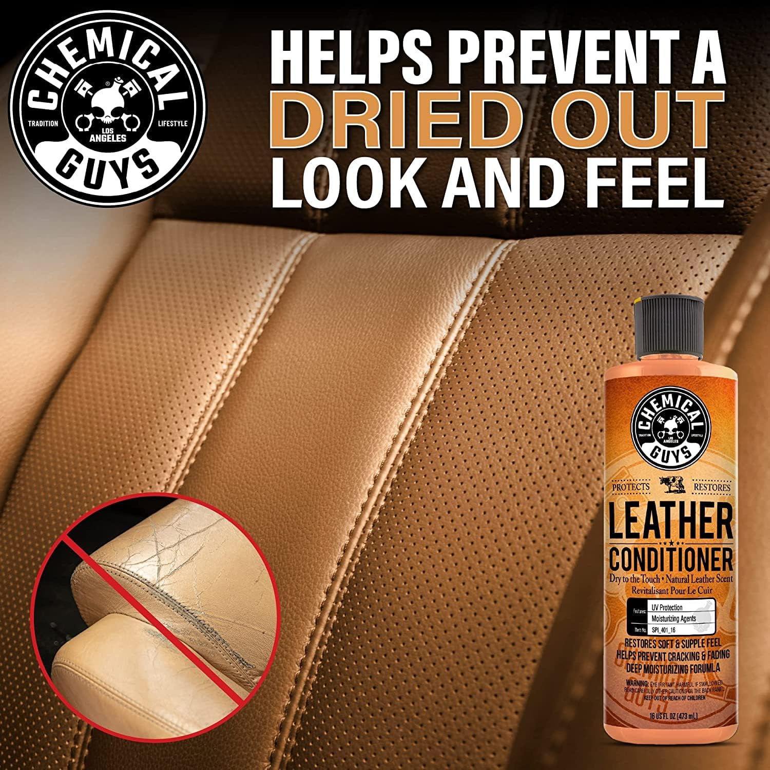 Detalle de Chemical Guys SPI410 Leather Cleaner and Conditioner Bundle with ACC_S95 Long Bristle Horse Hair Leather Cleaning Brush