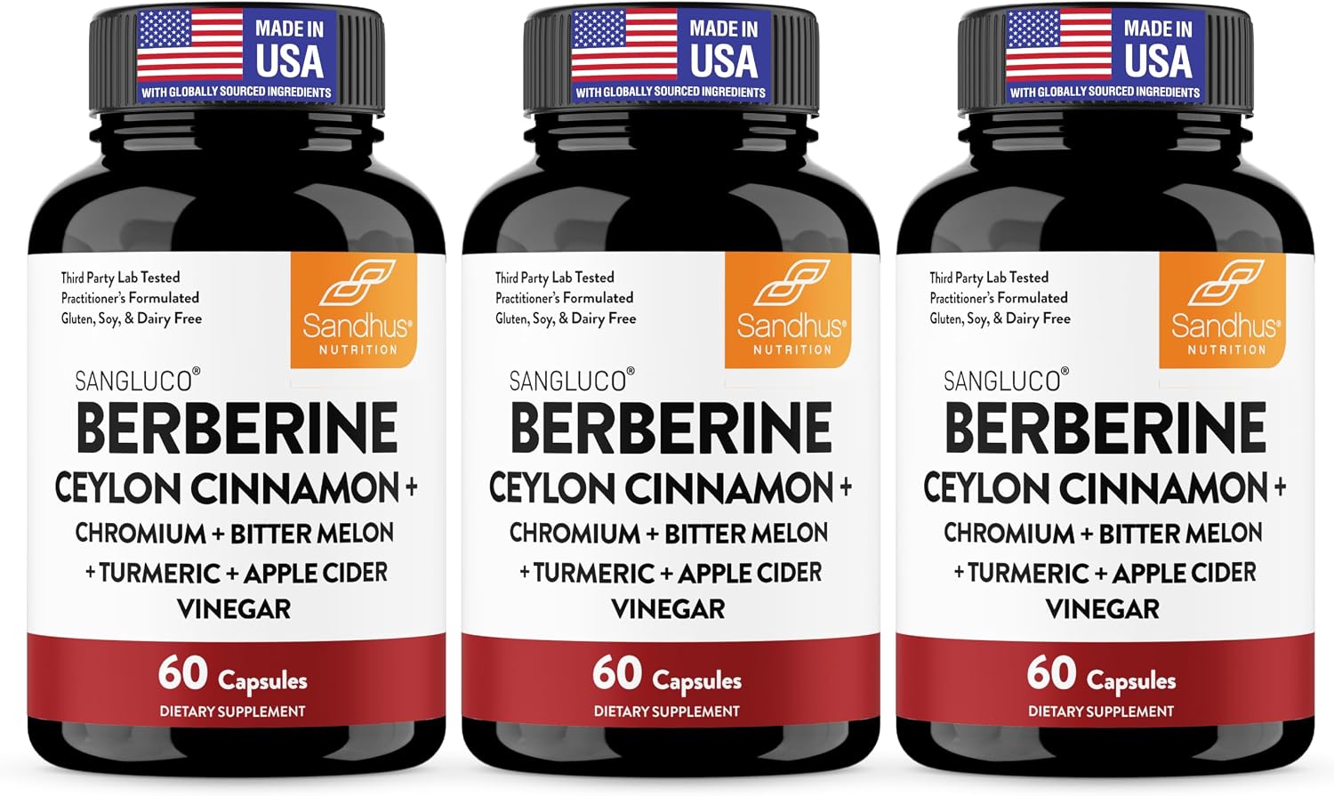 Detalle de Sandhu Sangluco Berberine Supplement, 180 Capsules with Cinnamon & Chromium