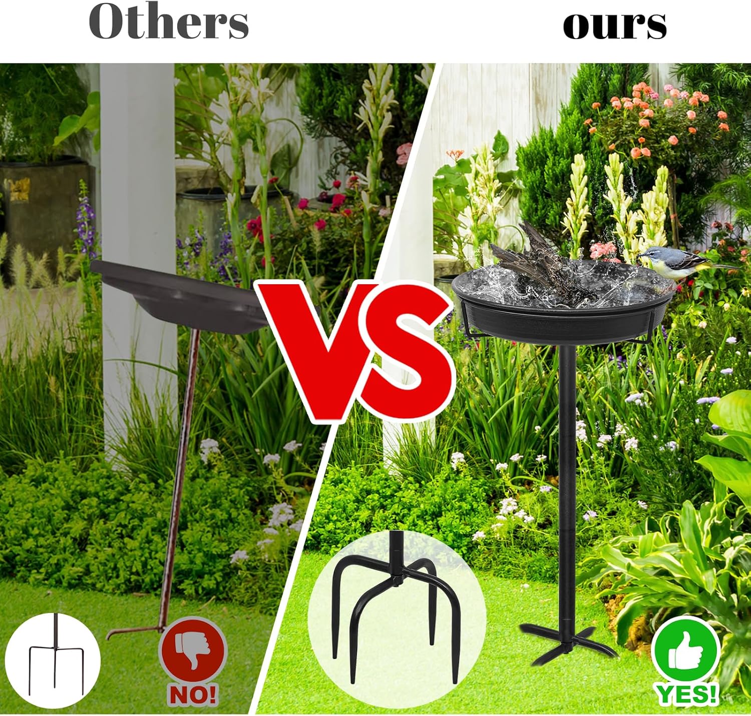 Thumbnail 2 de 28In Freestanding Birdbath Bowl Outdoor with 4-Spike Base