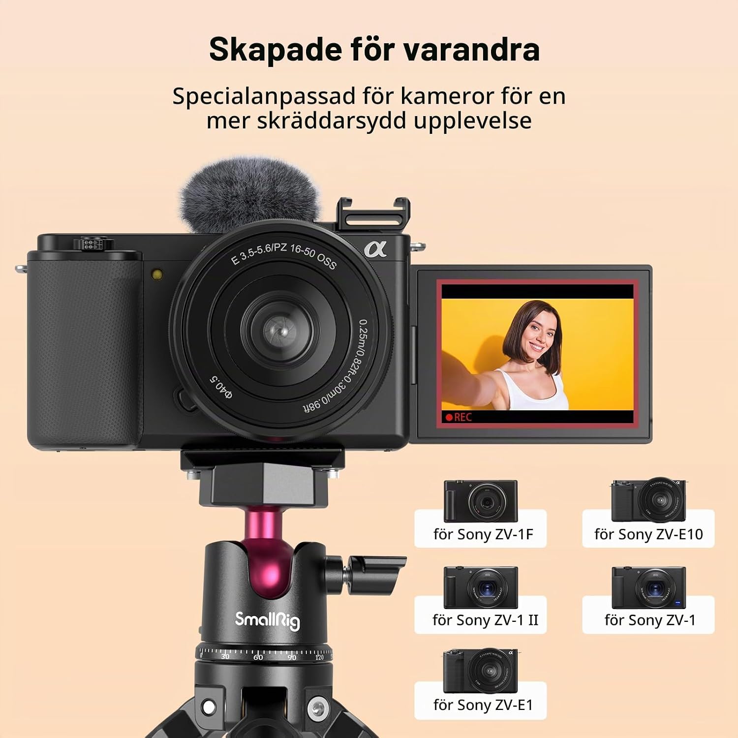 Detalle de SMALLRIG 3526 kallskoadapter med pälsvindskydd för Sony ZV-kameror