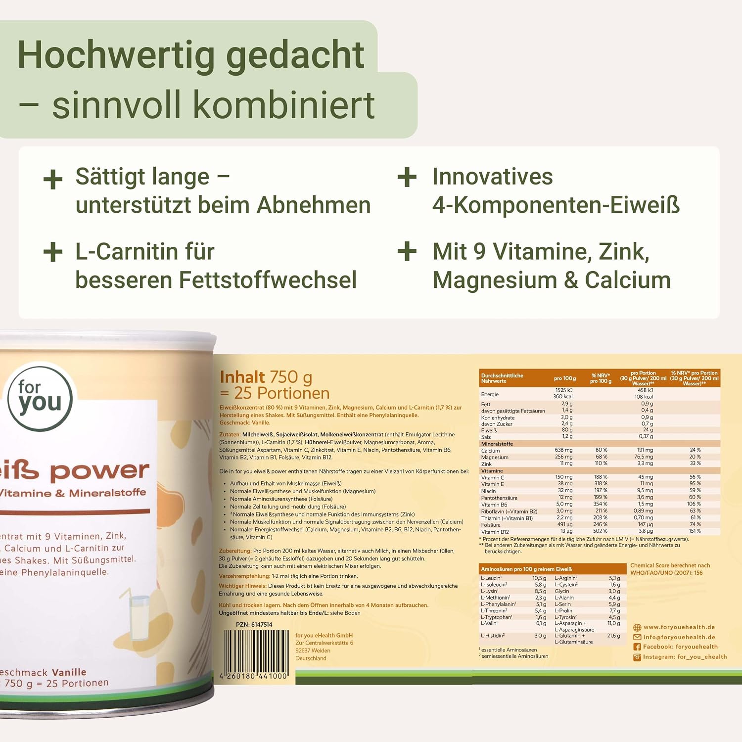 Thumbnail 6 de for you Power Eiweiß-Pulver Vanille 2x750 g